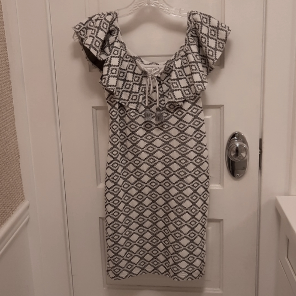 Gigi Ri Girls Size 12 Dress. Ruffle Neck With Rhinestone Tassels.